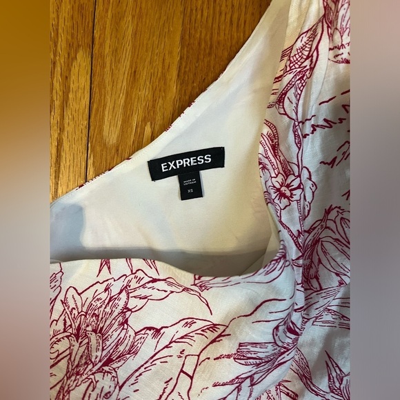 Express Pink Rayon Floral Dress Puff Sleeve Asymmetric One Shoulder Dress XS - Picture 6 of 9